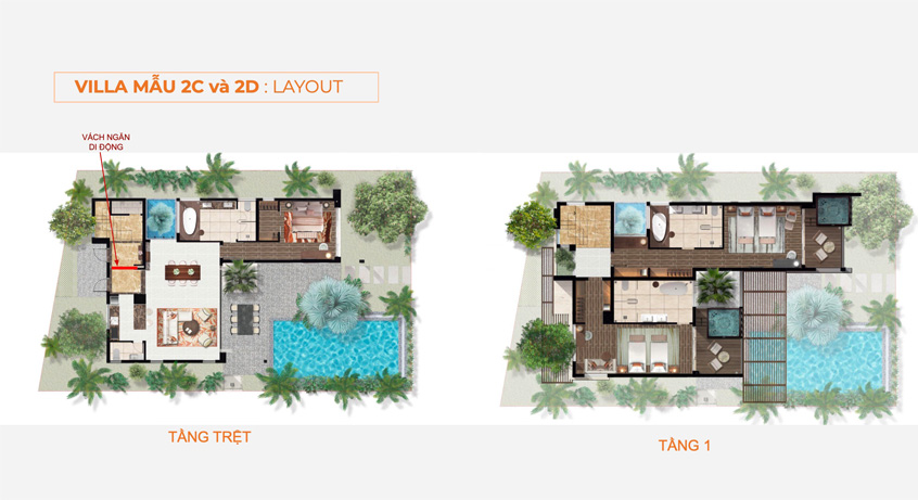 Mặt bằng điển hình villa mẫu 2C & 2D