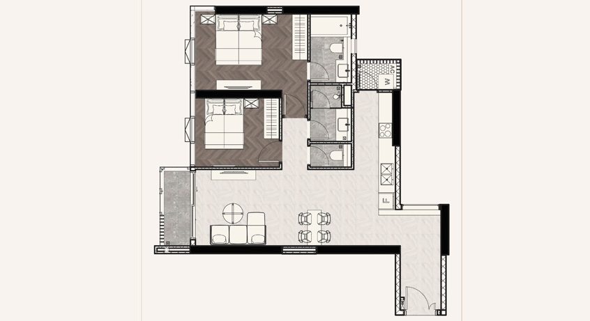Mặt bằng căn hộ điển hình 2PN