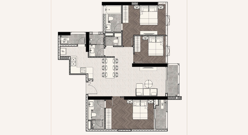 Mặt bằng căn hộ điển hình 3PN