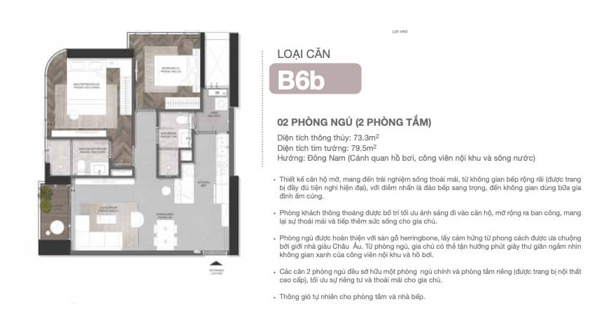 Mặt bằng điển hình căn hộ 2PN Eaton Park