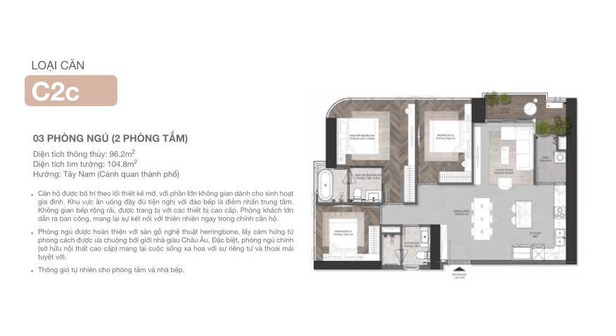 Mặt bằng điển hình căn hộ 3PN Eaton Park