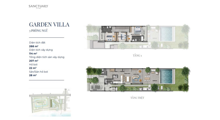 Mặt bằng biệt thự Garden Villa 3PN